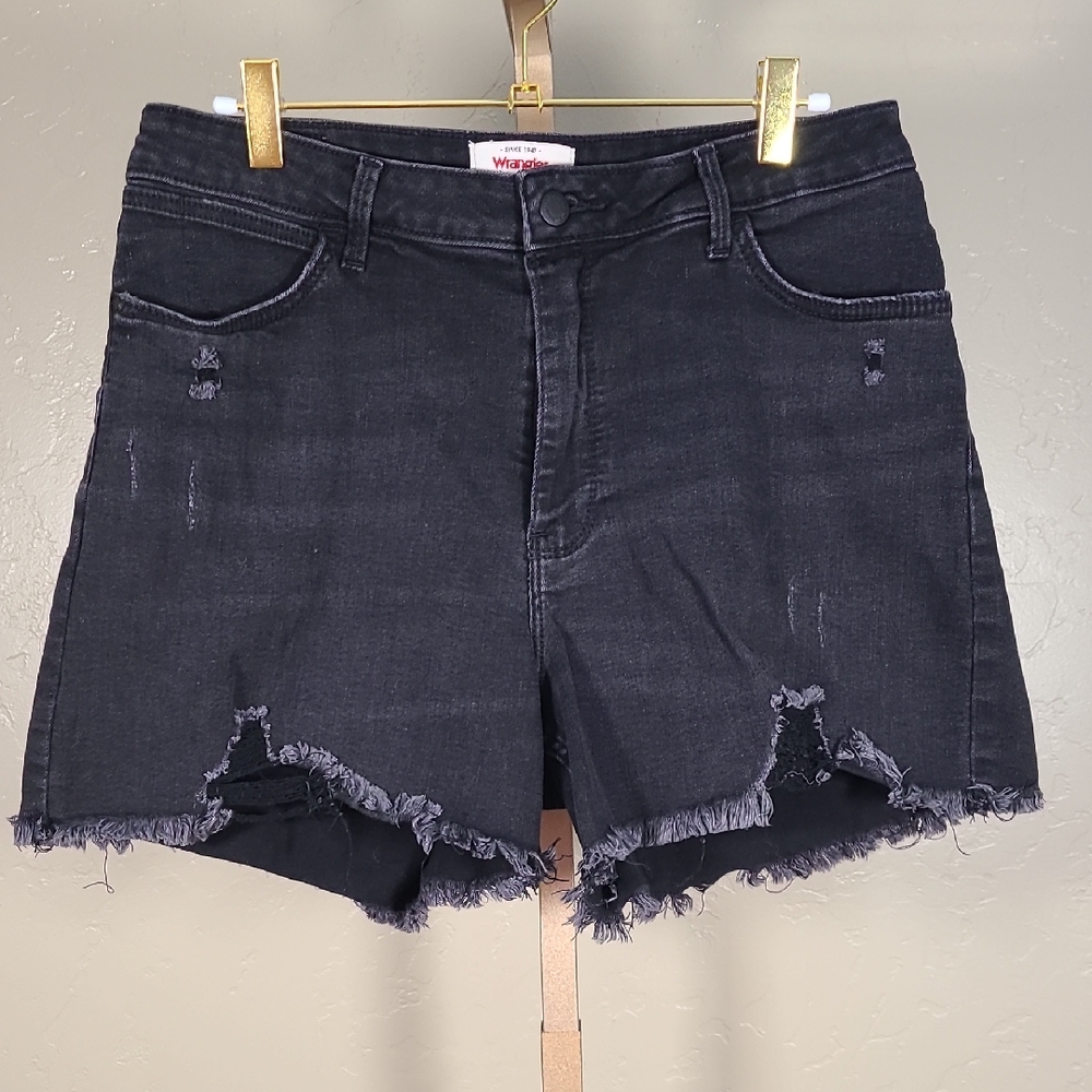 Wrangler Black Jean Shorts Classic Distressed Size 12
